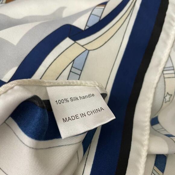 2/$30 NEW Cream Navy Blue Nautical Antique Gold Baroque Printed Silky Fashion … - Picture 8 of 9